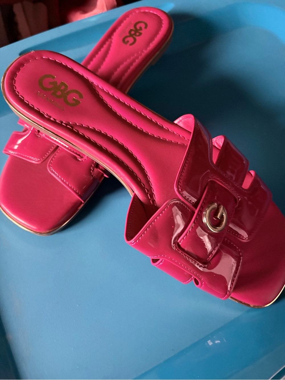 Women's red  Slide Sandals with Decorative Buckle
